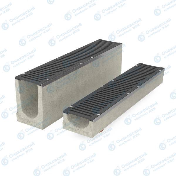 Лоток бетонный RAINPLUS ЛВ-15.21.10-Б с решеткой ВЧ кл.D (щелевая) (Л-Б-100-21-10 комплект)