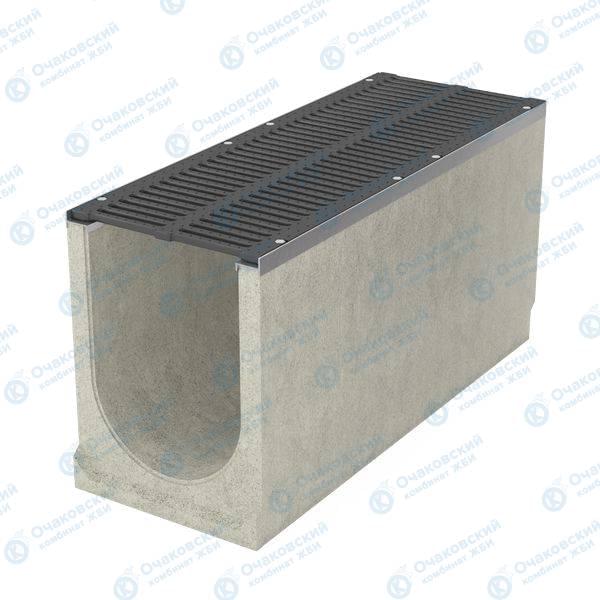 Лоток бетонный RAINPRO ЛВ-30.38.61-Б с уклоном с решеткой ВЧ кл. E (щелевая)